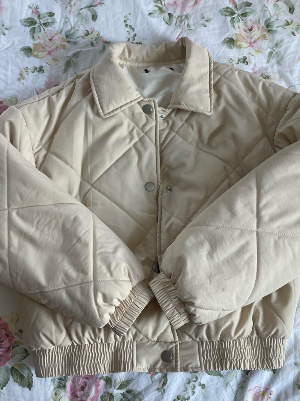 H&M Cream Quilted Bomber Jacket
